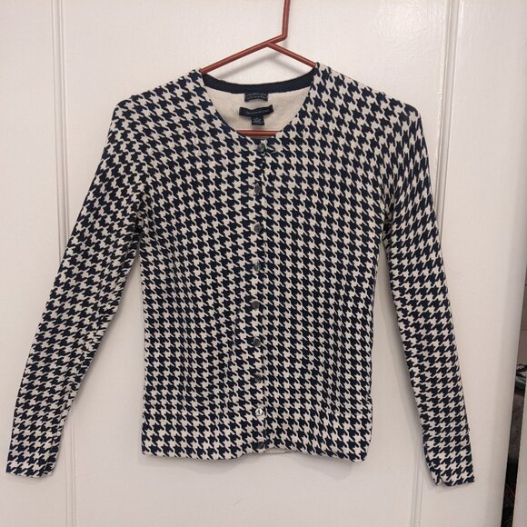 Vintage Tommy Hilfiger Houndstooth Cardigan XS Y2K Preppy Pima Cotton - Picture 1 of 6